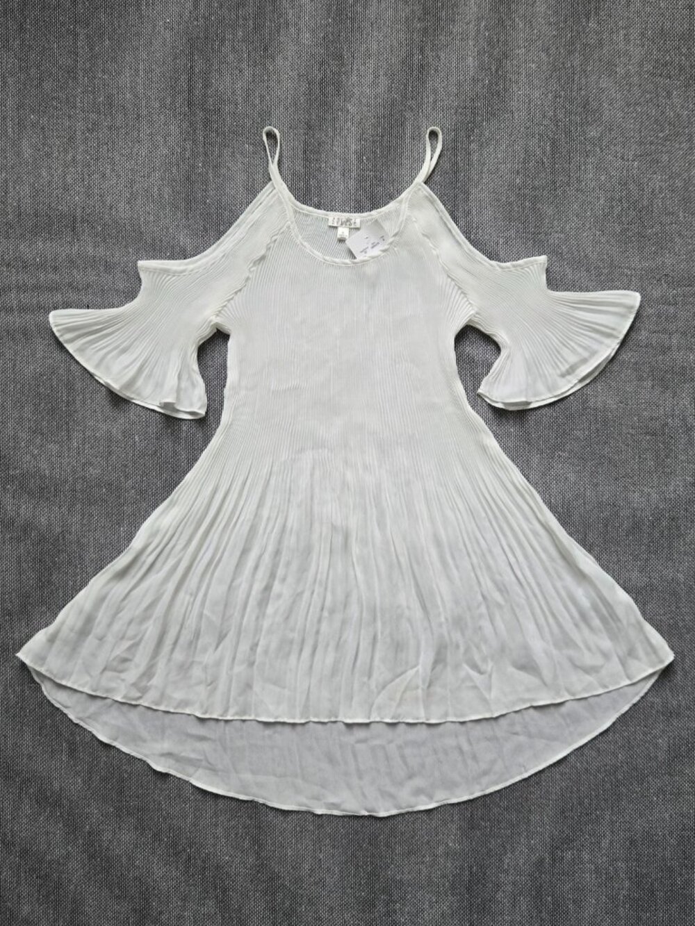 Spense White‎ Accordion Fold Summer Beach Mini Cold Shoulder Dress